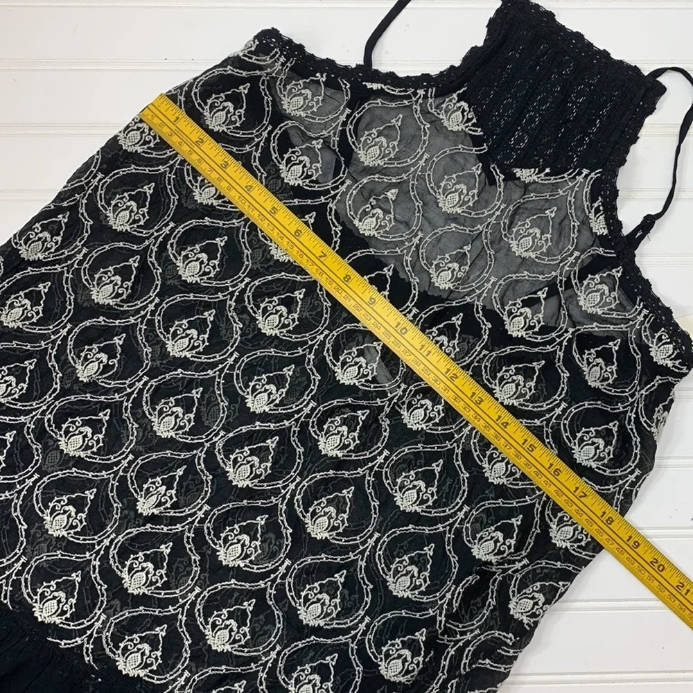 Anthropologie black embroidered sheer sexy mini dress S